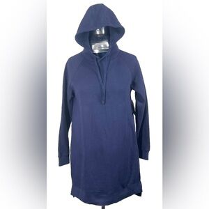 Askya Hoodie Sweatshirt Dress Navy Blue Long Sleeve Sz S Cotton Blend Pockets